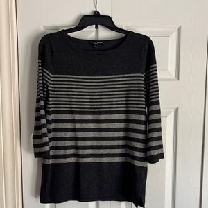 Jones New York Black and Gray Striped Long Sleeve Top